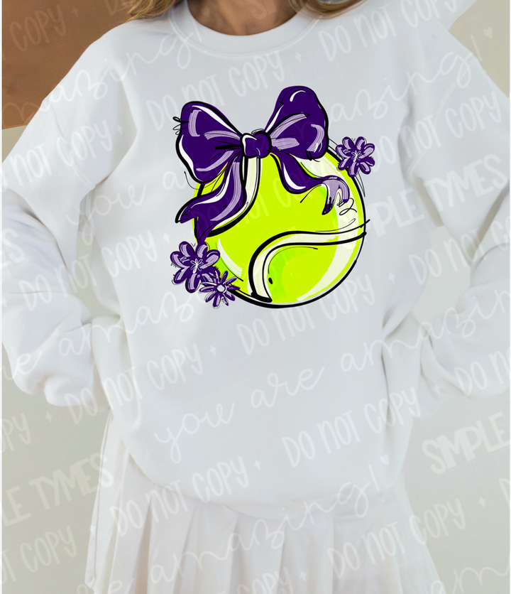 Play Ball Bow with Flowers Tennis DTF Print
