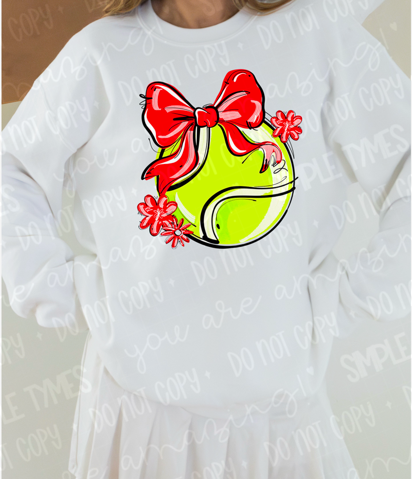 Play Ball Bow with Flowers Tennis DTF Print