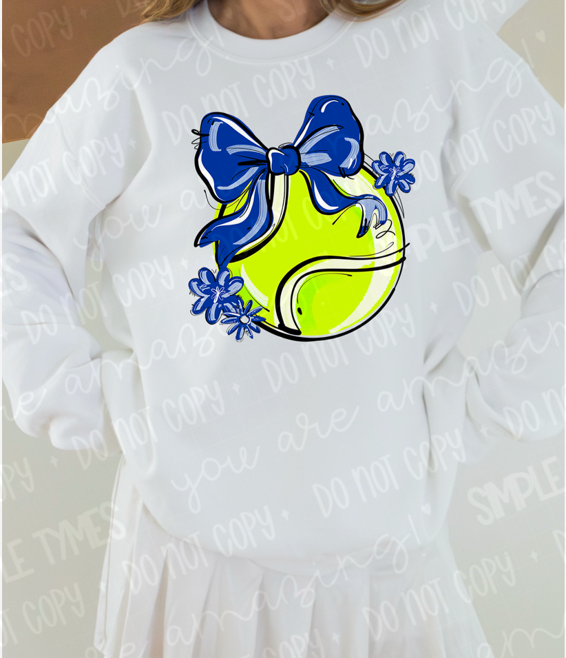 Play Ball Bow with Flowers Tennis DTF Print