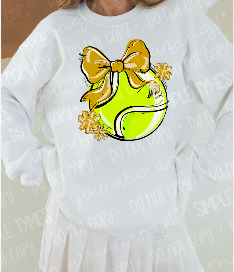 Play Ball Bow with Flowers Tennis DTF Print