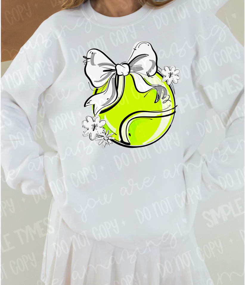 Play Ball Bow with Flowers Tennis DTF Print