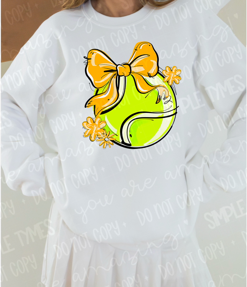 Play Ball Bow with Flowers Tennis DTF Print