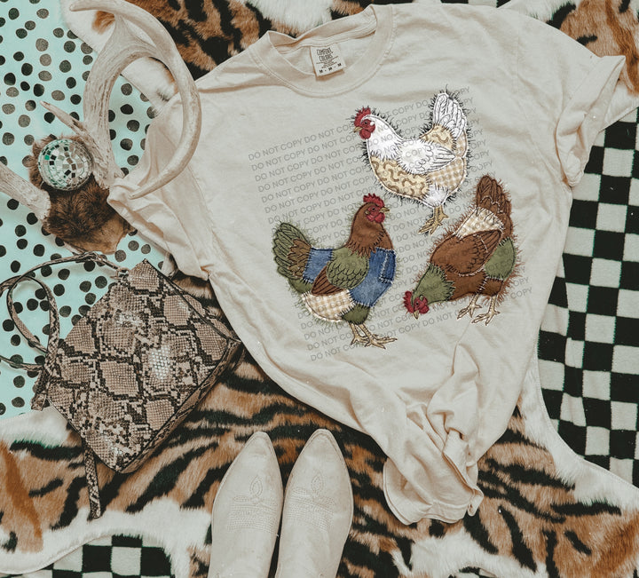 Patchwork Chicken DTF Print
