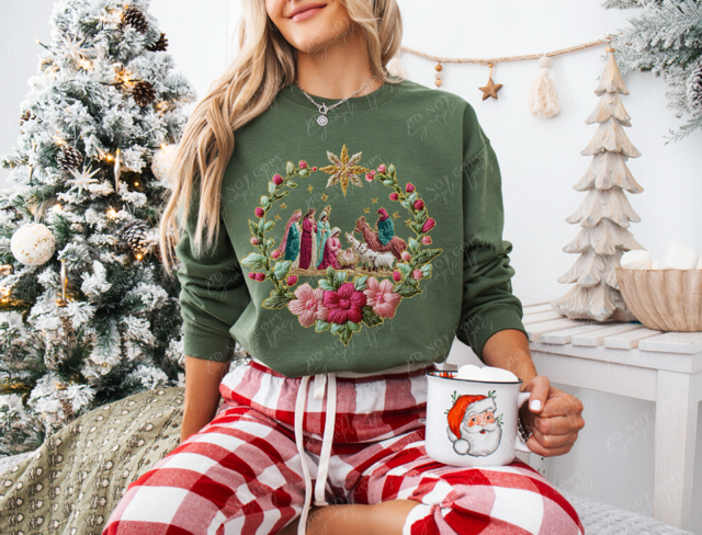 French Knot Nativity DTF Print