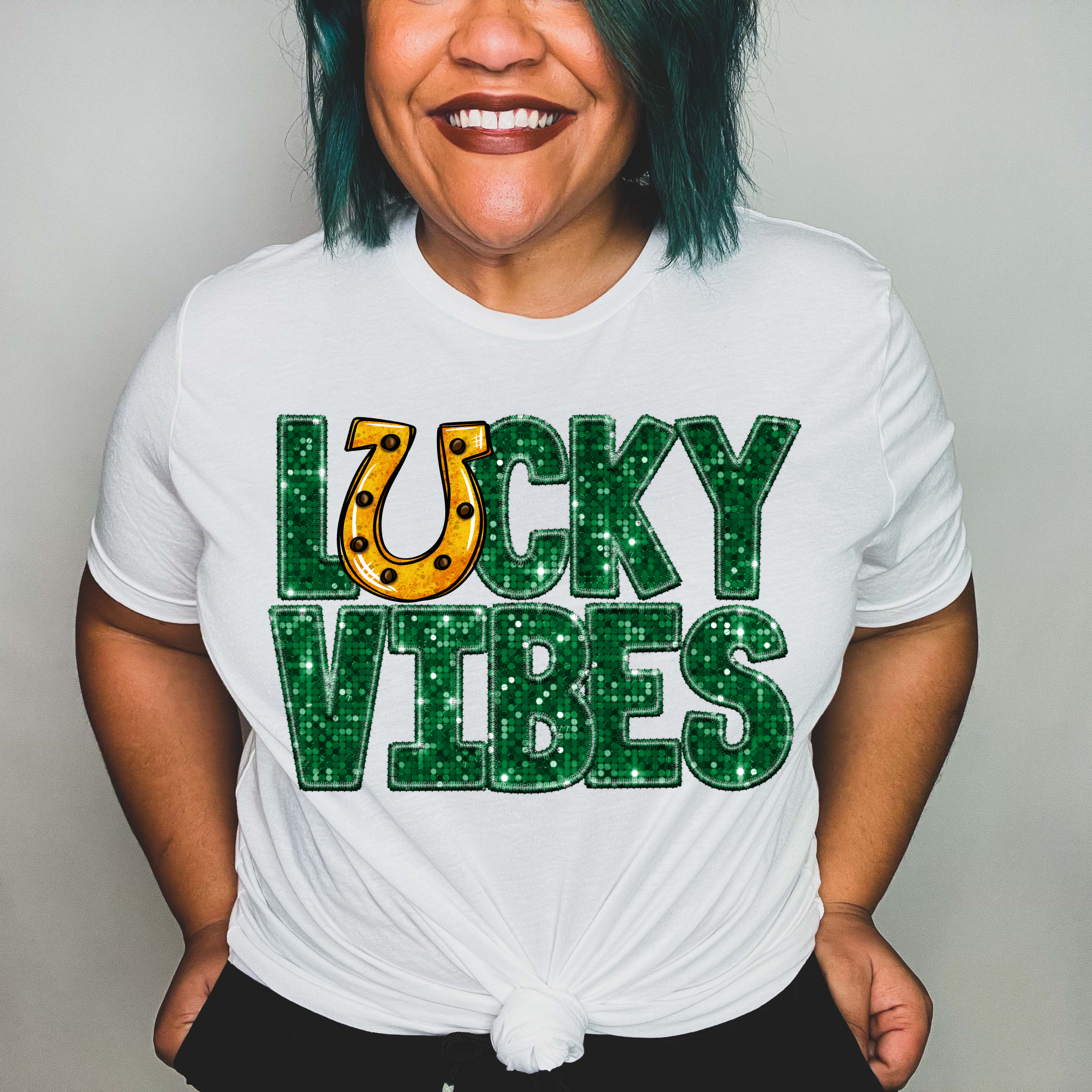 Lucky Vibes Character Faux Glitter DTF Print