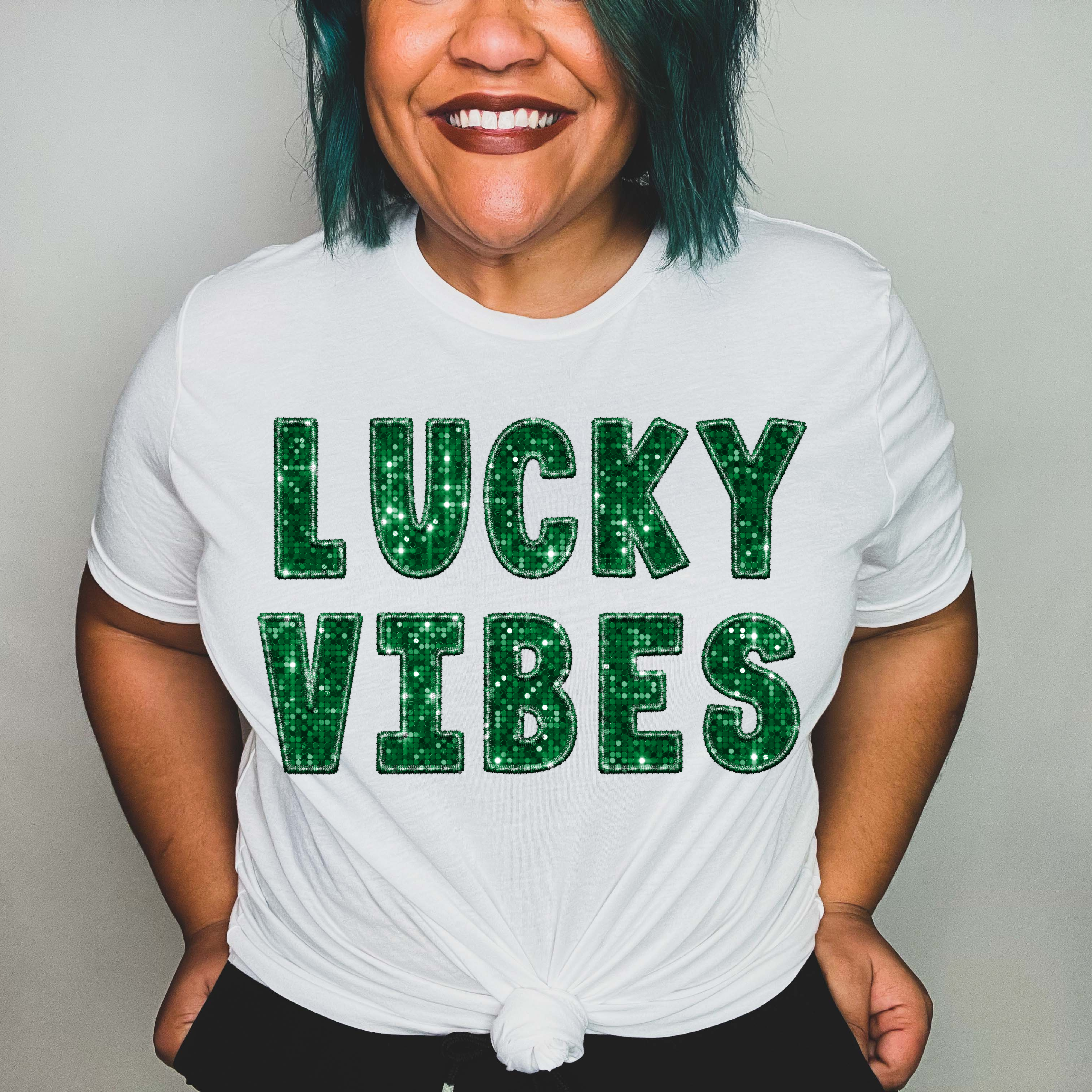 Lucky Vibes Faux Glitter DTF Print