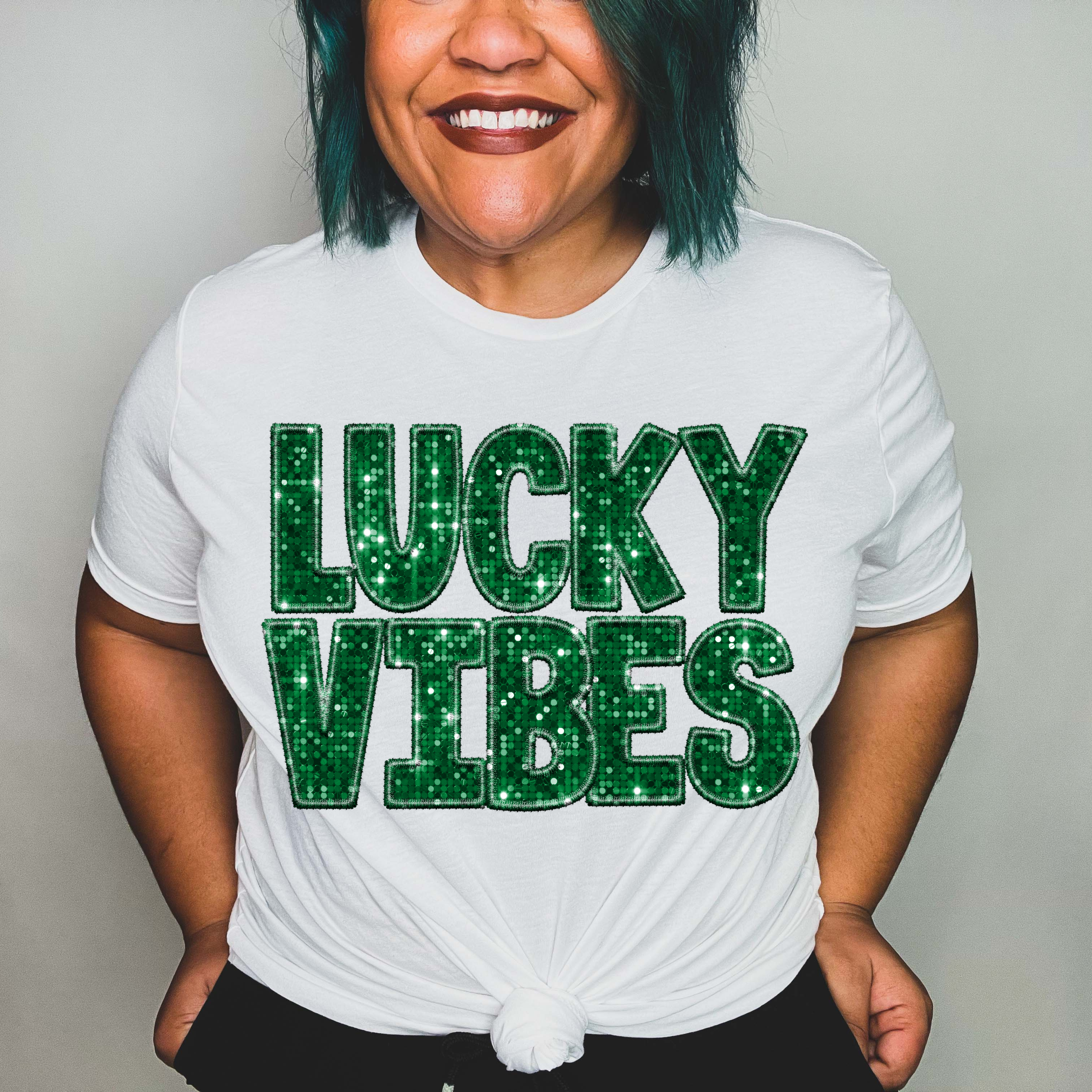Lucky Vibes Faux Glitter DTF Print