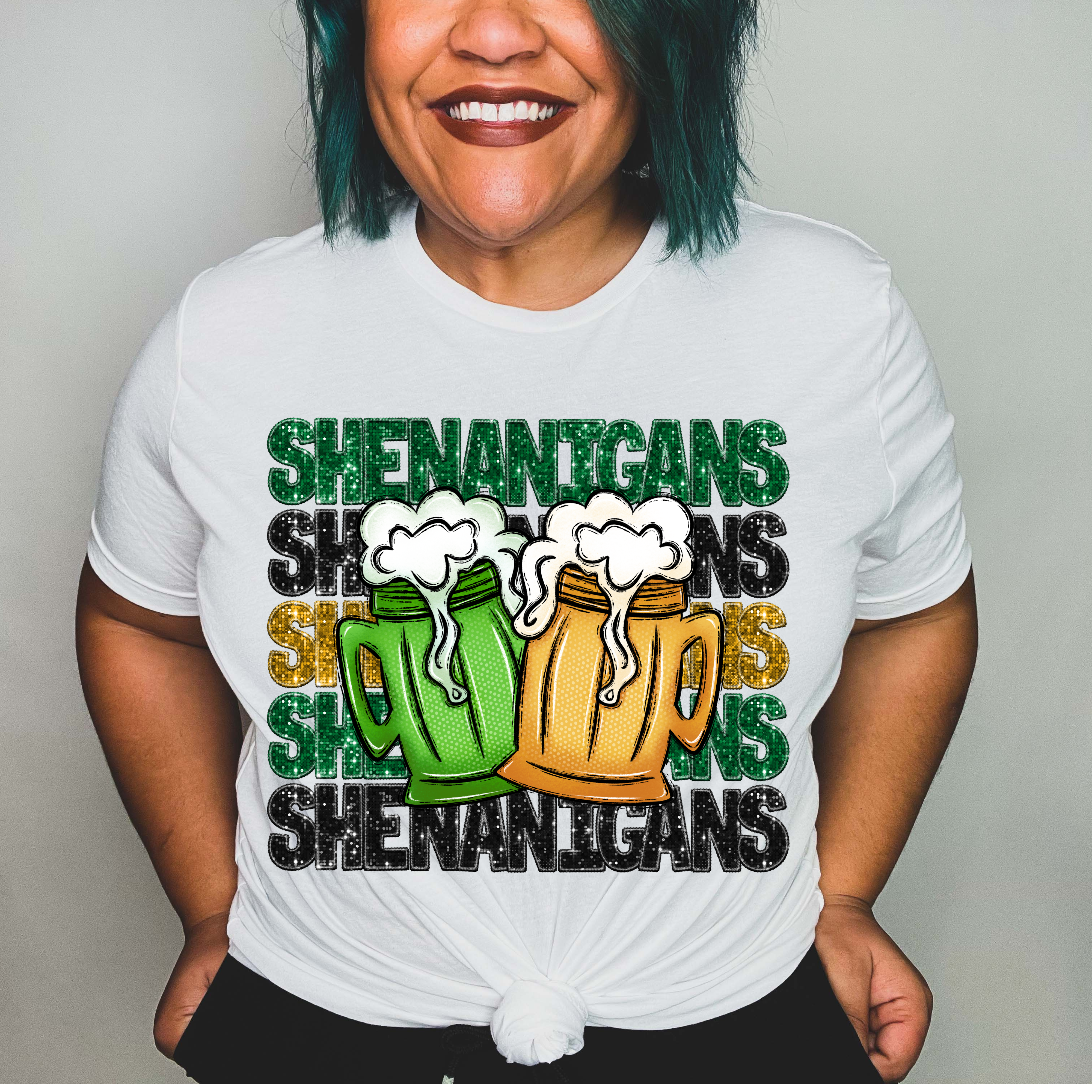 Shenanigans Stacked Faux Glitter DTF Print