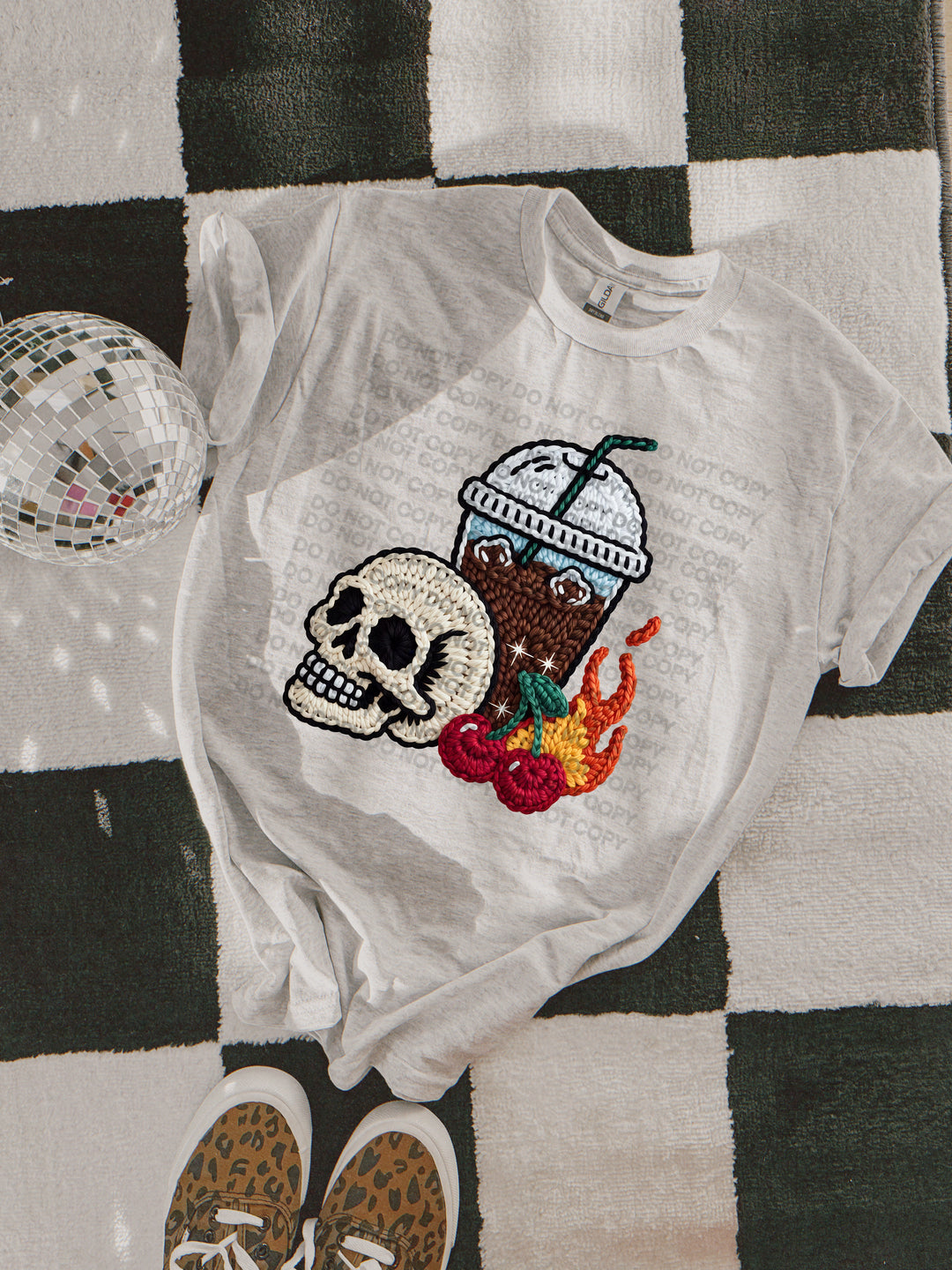 Crochet Coffee Cup With Skull DTF Print