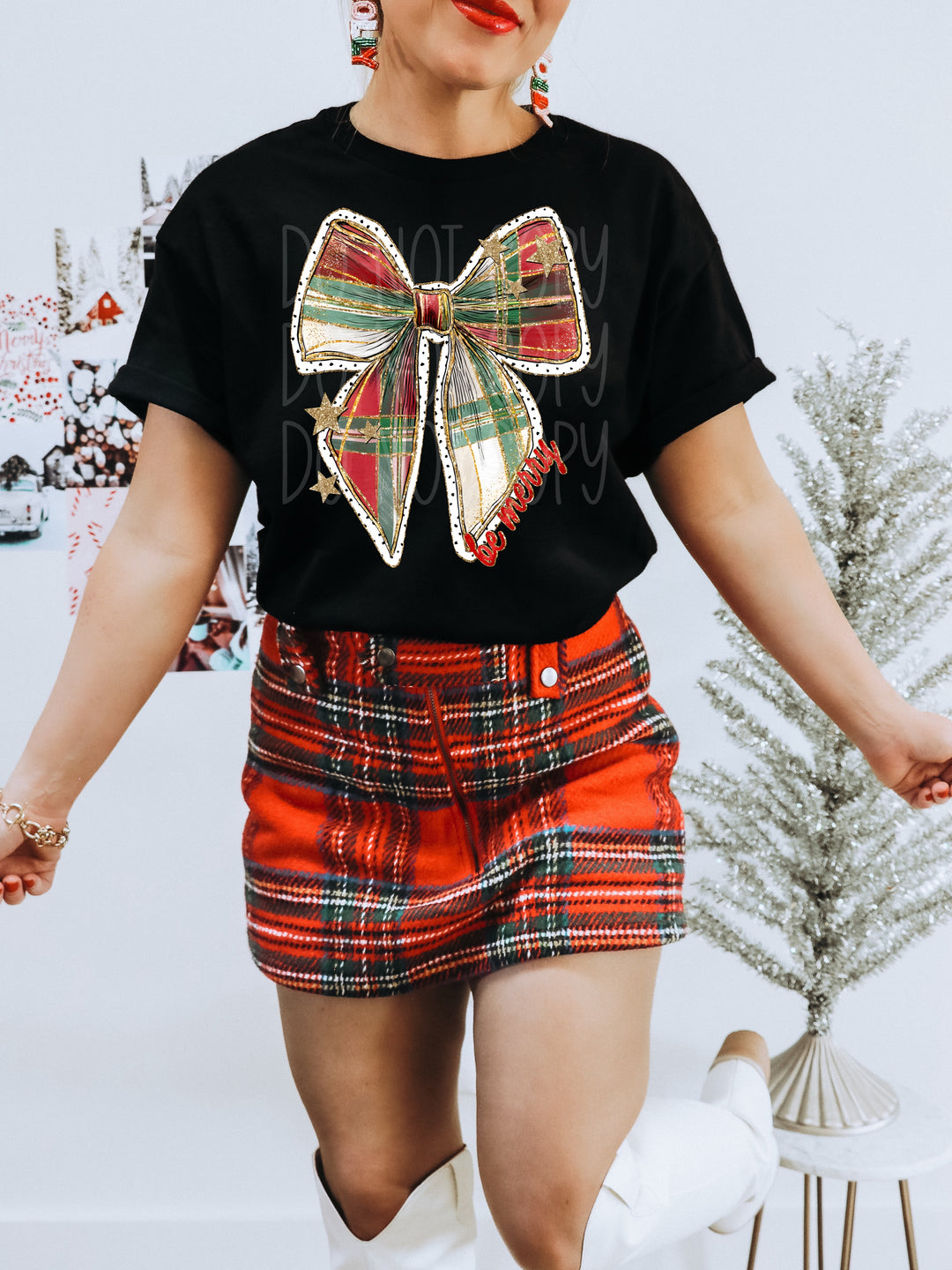 Plaid Christmas Bow DTF Print