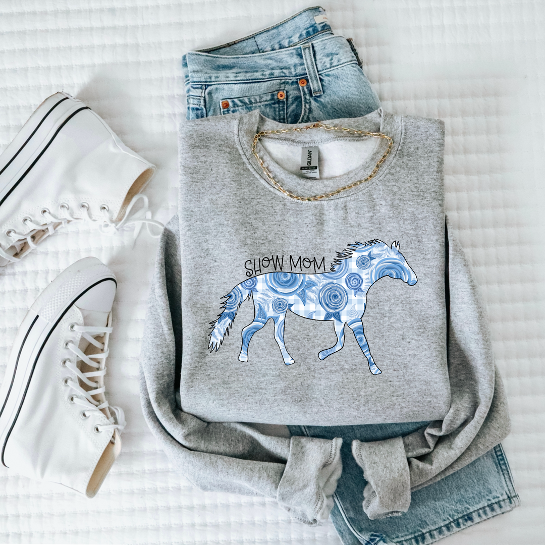 Show Mom Horse Blue Floral DTF Print