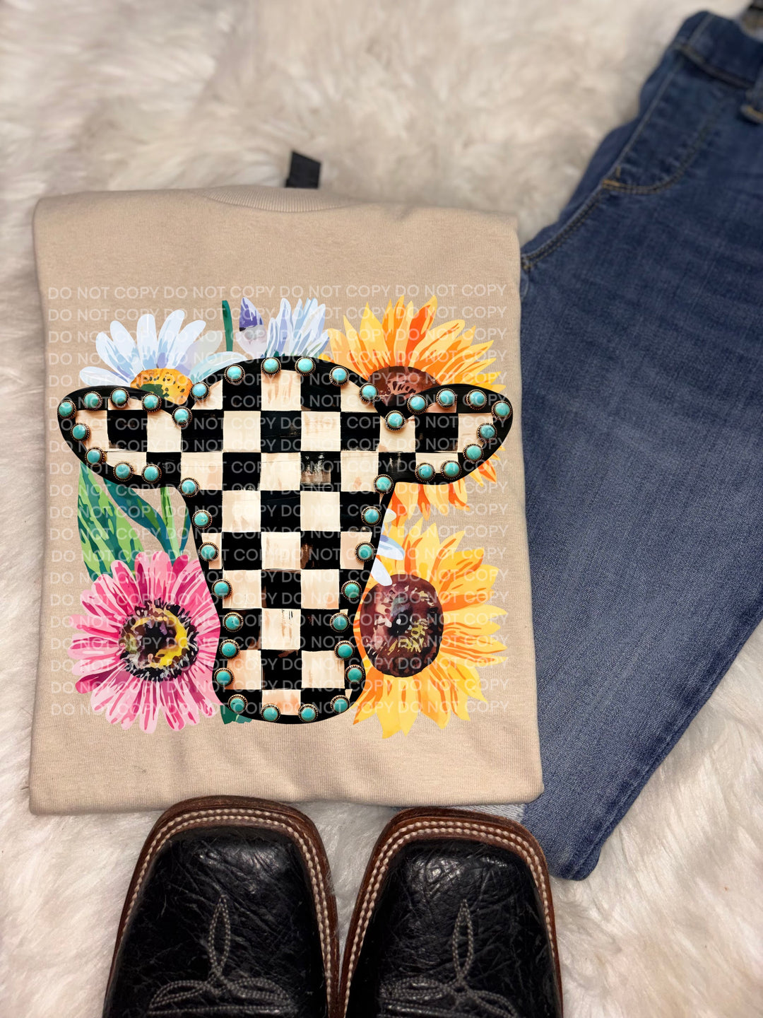 Cow With Flowers DTF Print