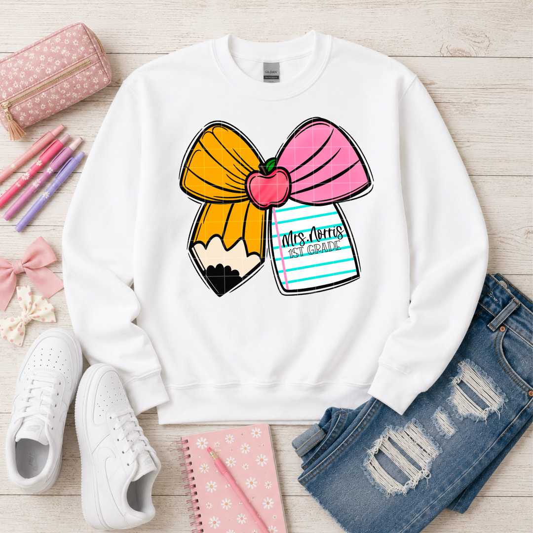 Teacher Pencil Bow Custom DTF Print
