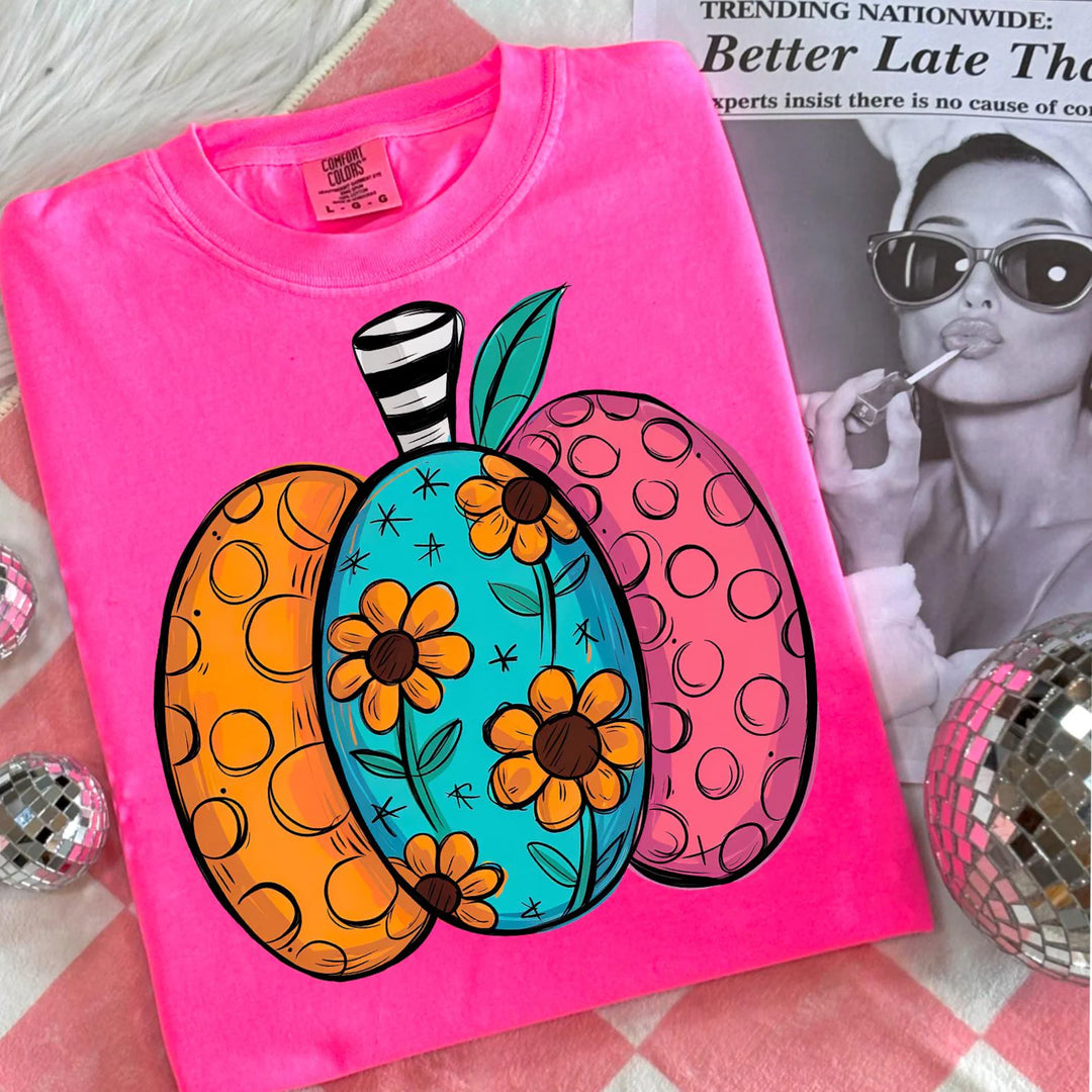 Bright Flower Pumpkin DTF Print