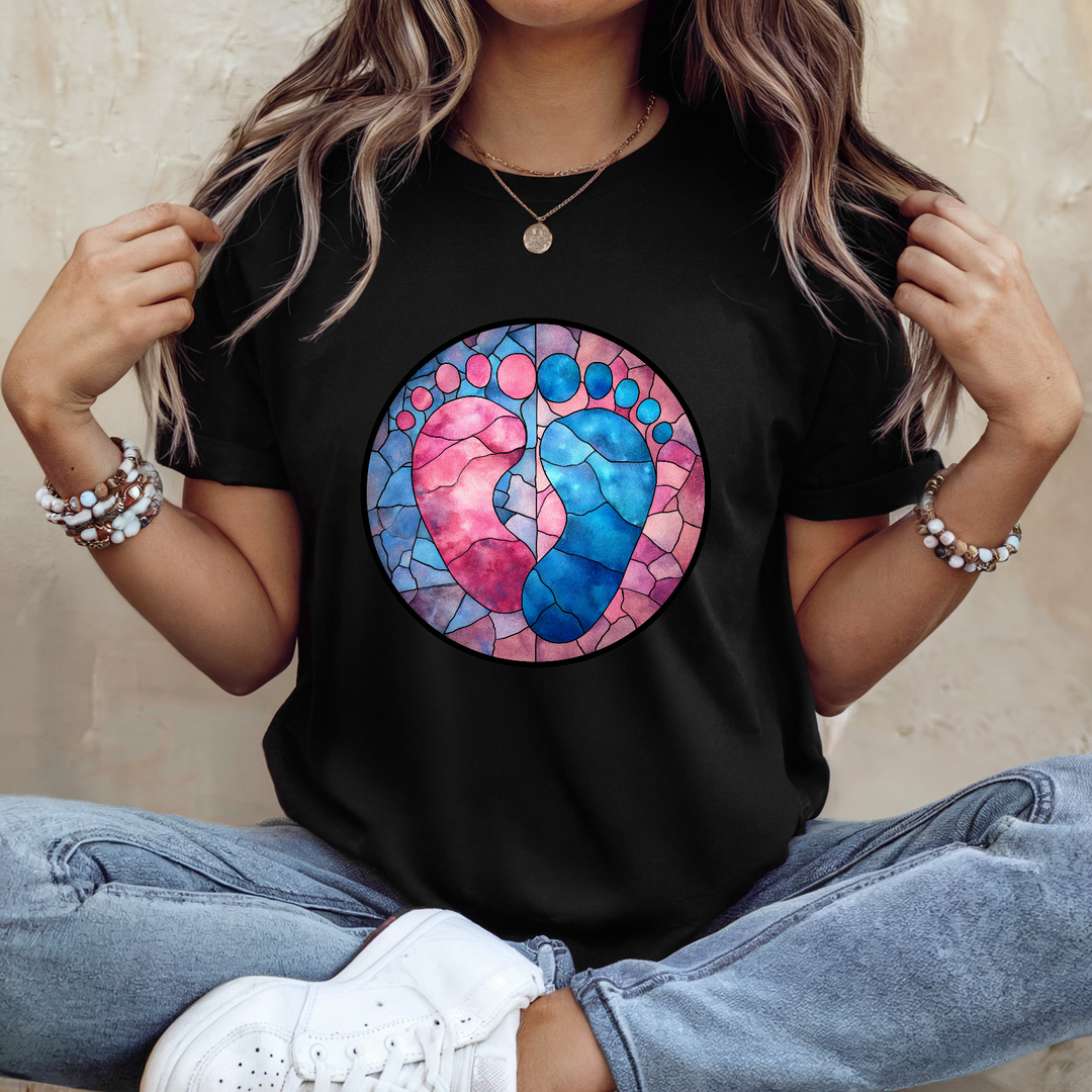 Stained Glass Pink Blue Baby Feet DTF Print