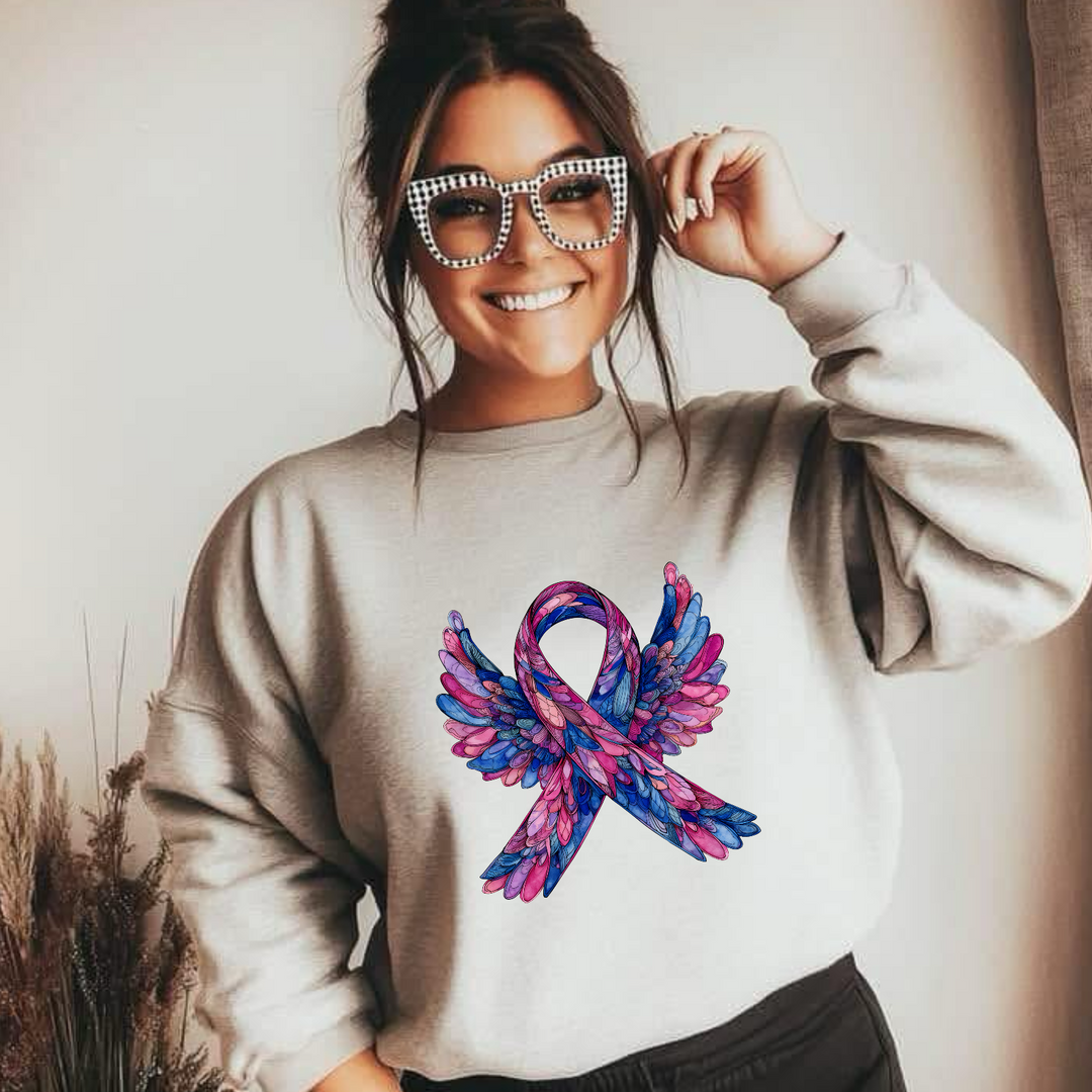 Stained Glass Pink Blue Wings DTF Print