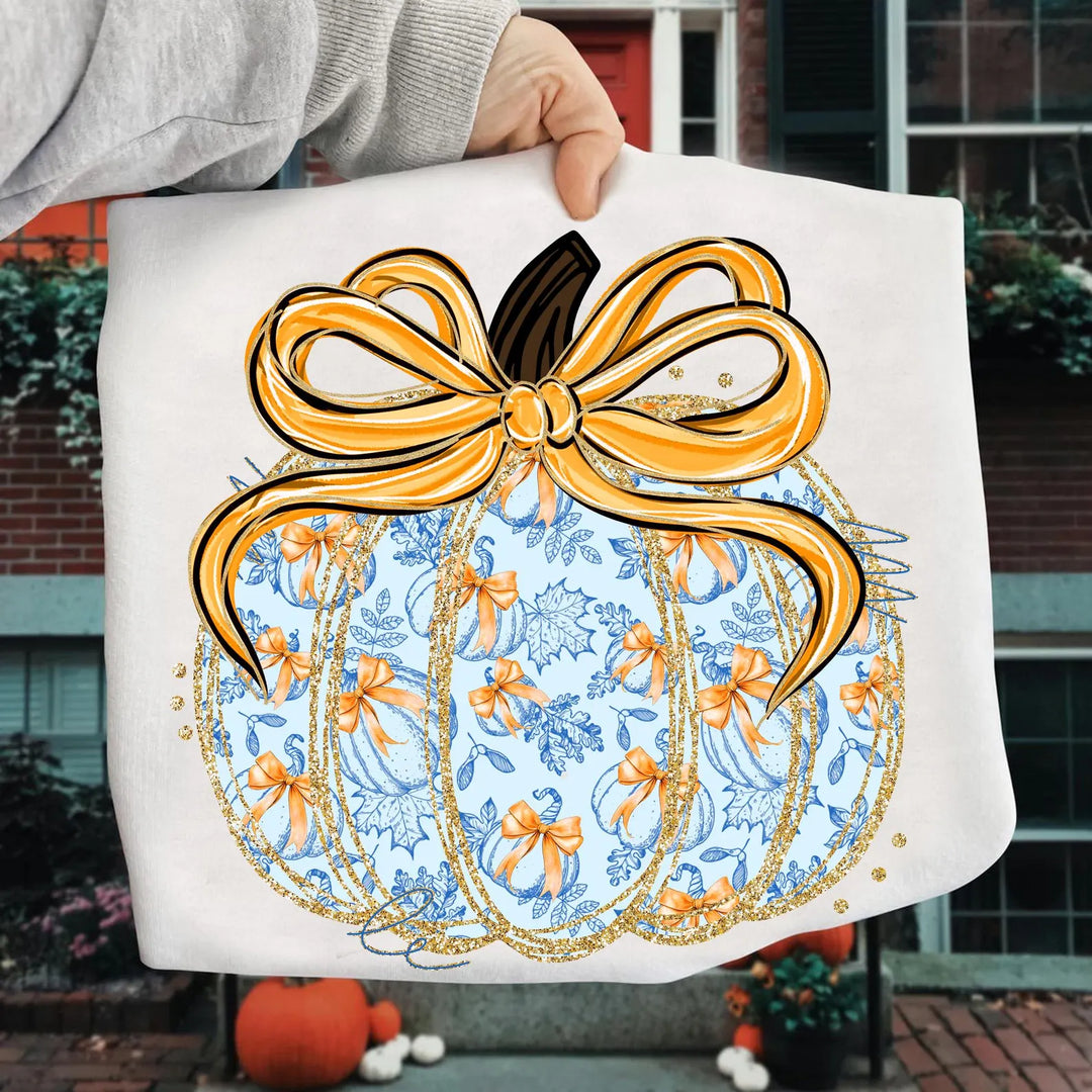 Blue Floral Pumpkin DTF Print