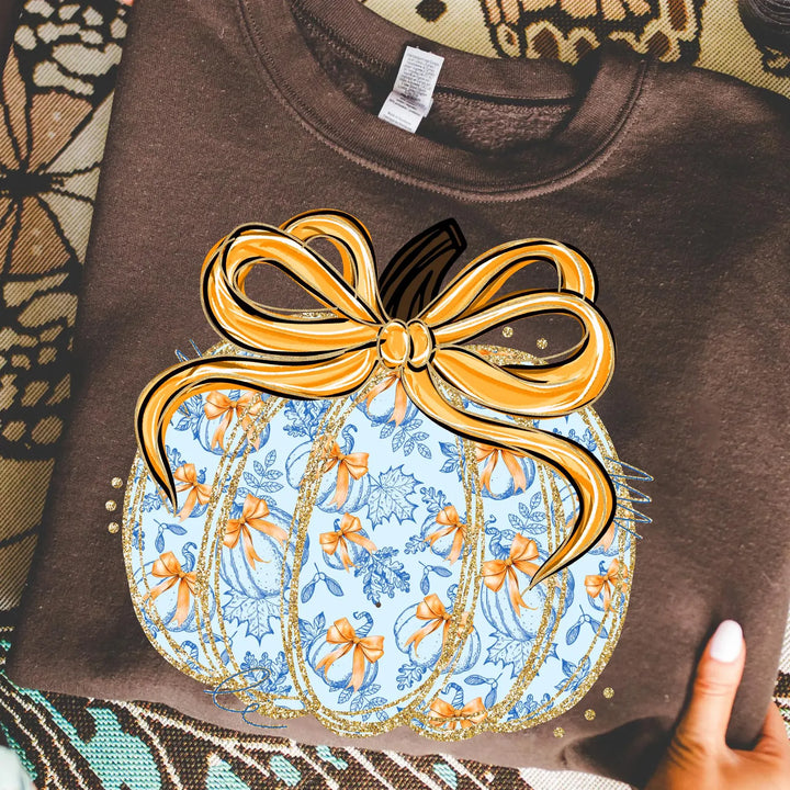 Blue Floral Pumpkin DTF Print