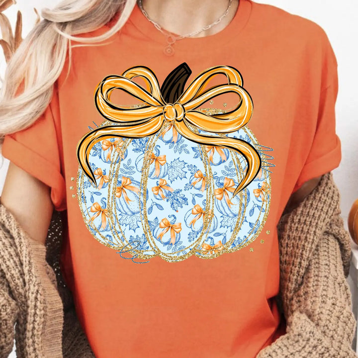 Blue Floral Pumpkin DTF Print