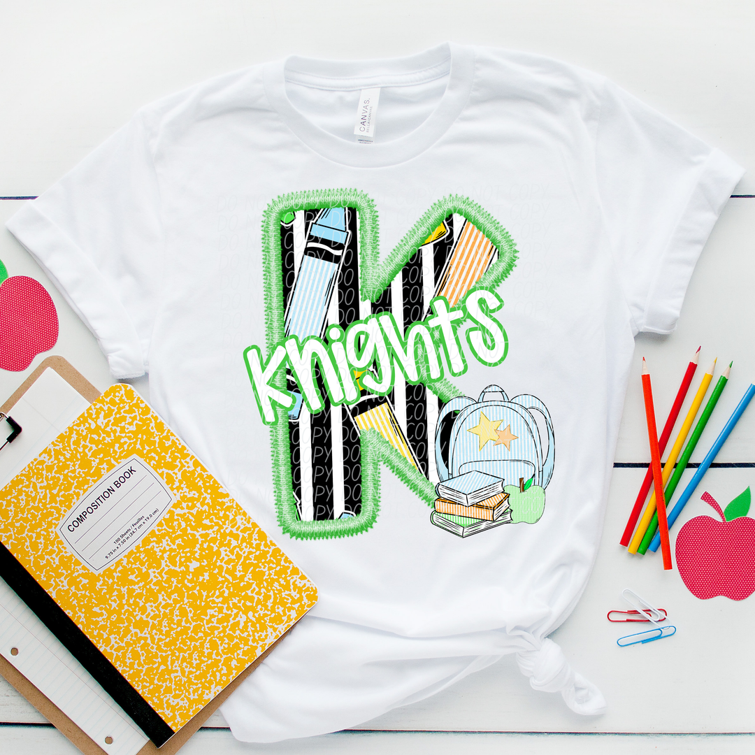 Green Letter Back to School Mascots DTF Print