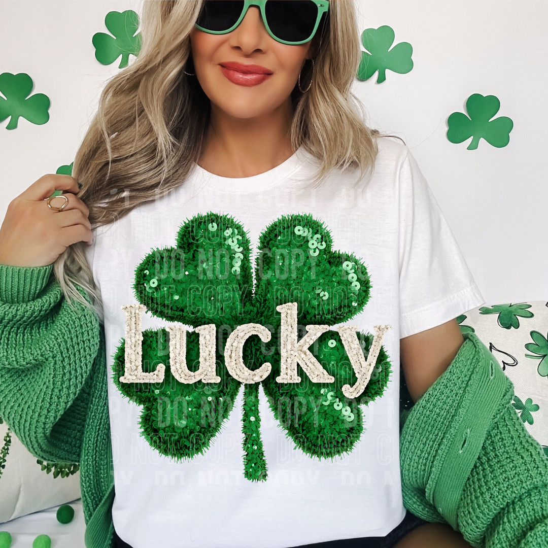 Lucky Clover Faux Yarn Sequins DTF Print
