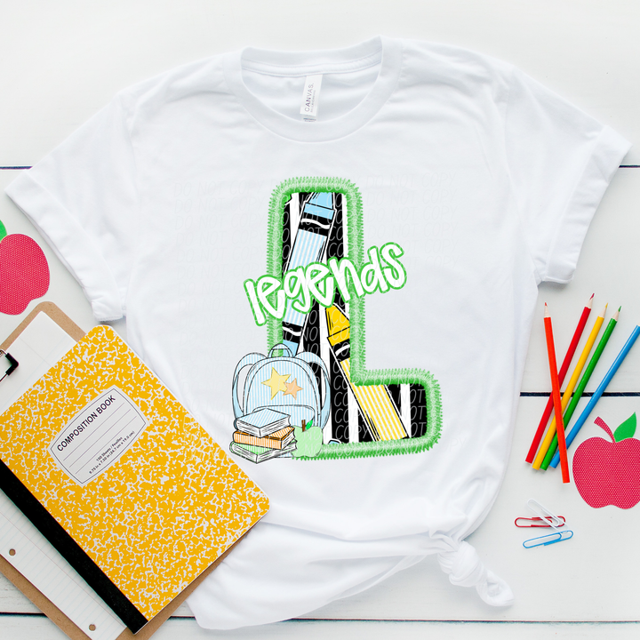 Green Letter Back to School Mascots DTF Print