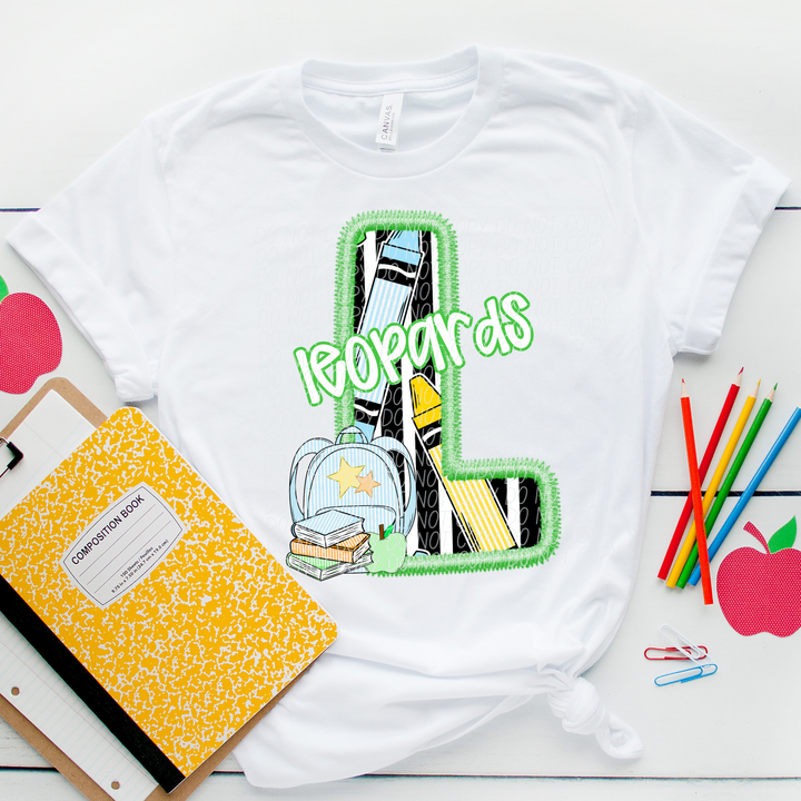 Green Letter Back to School Mascots DTF Print