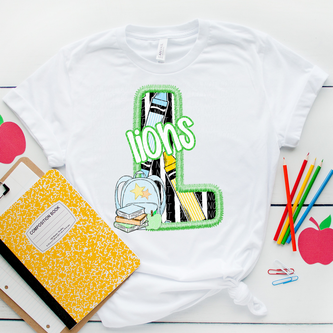 Green Letter Back to School Mascots DTF Print