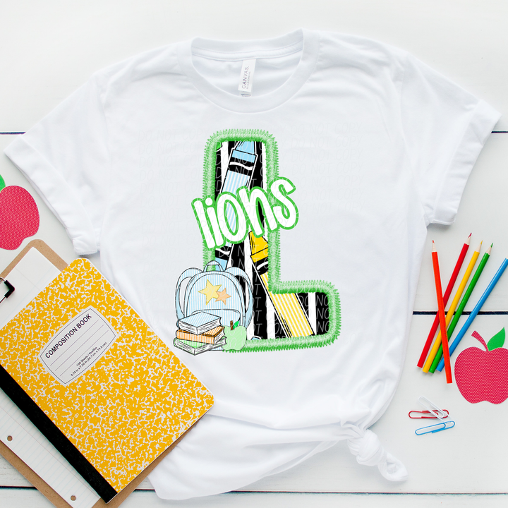 Green Letter Back to School Mascots DTF Print