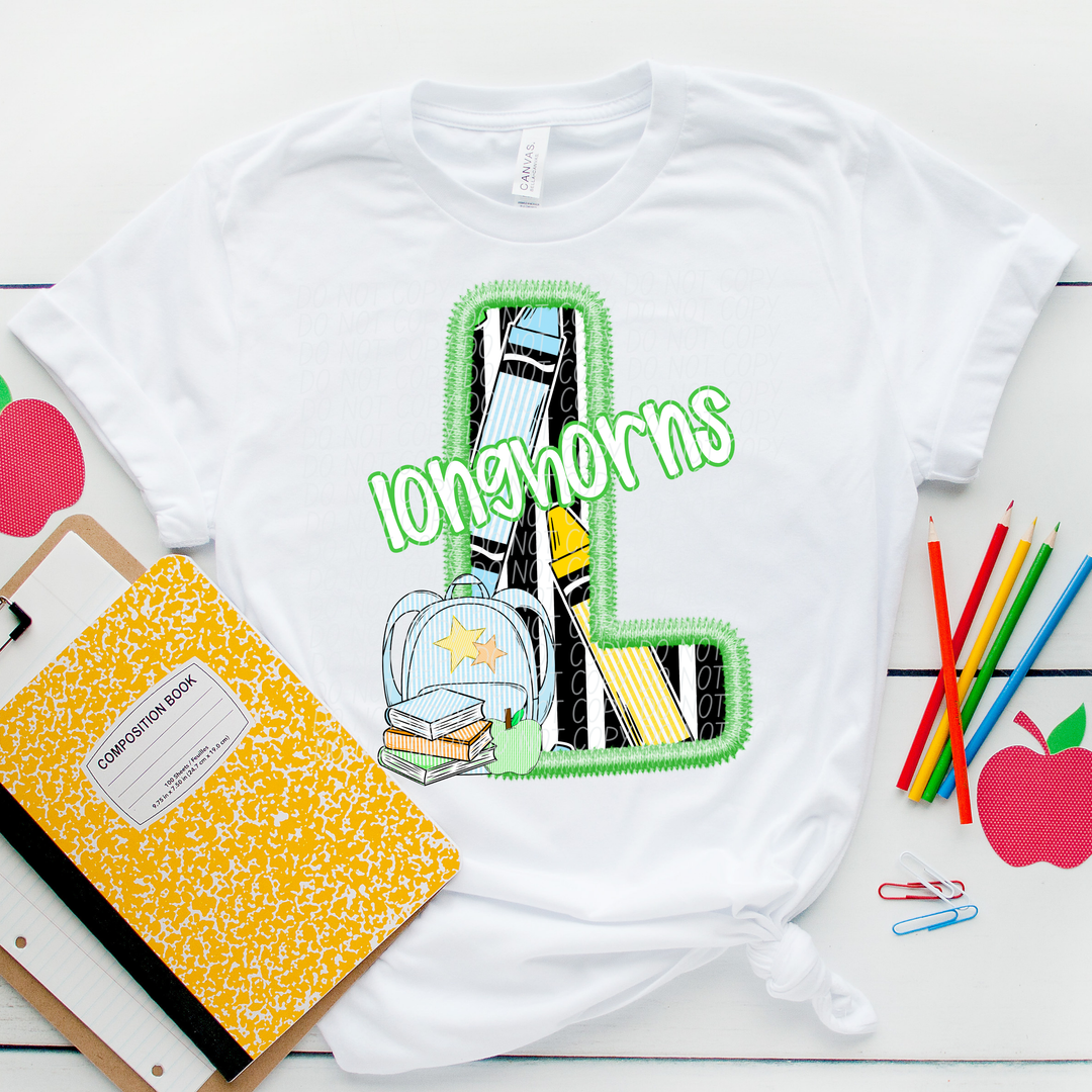 Green Letter Back to School Mascots DTF Print