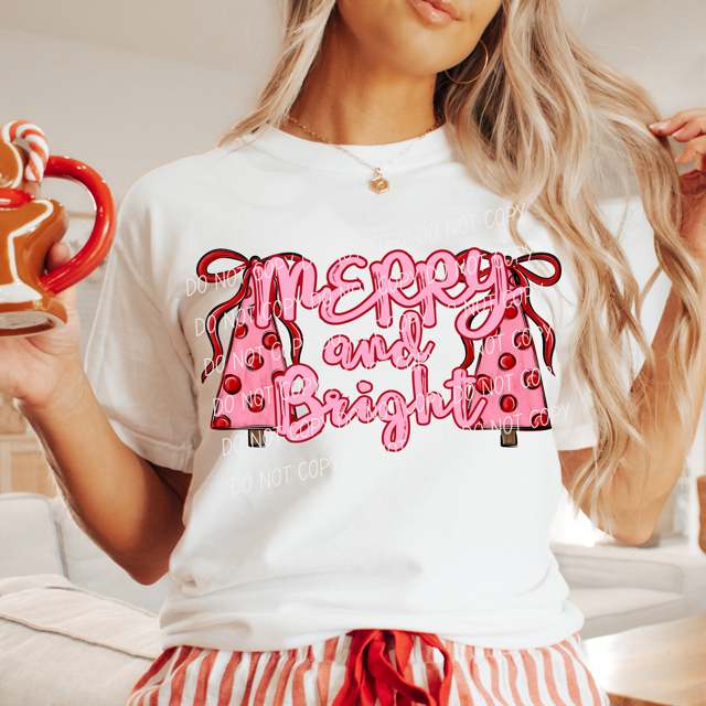 Merry and Bright Pink DTF Print