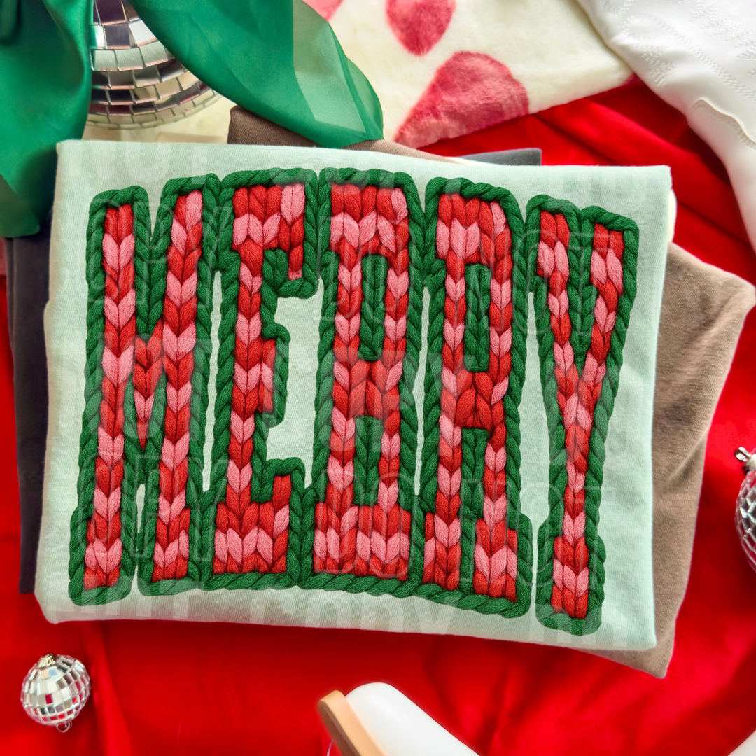 Merry Checkered Faux Yarn DTF Print