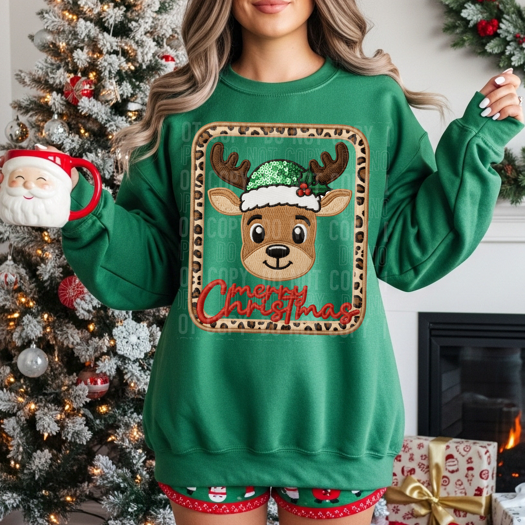 Merry Christmas Reindeer Leopard Frame DTF Print