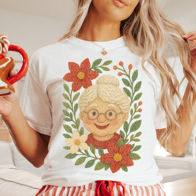 Faux Yarn Mrs Claus Flowers DTF Print
