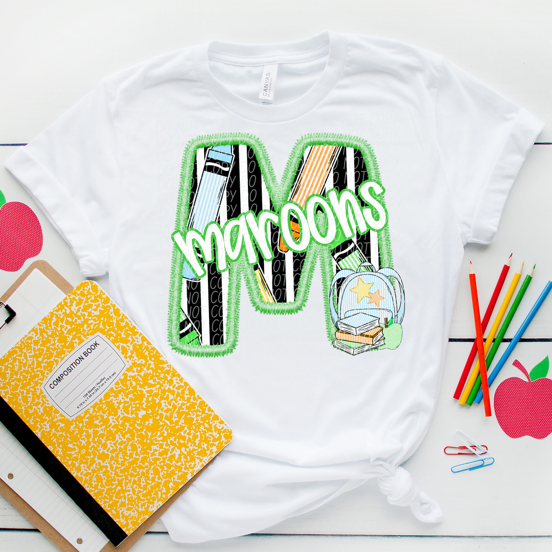 Green Letter Back to School Mascots DTF Print