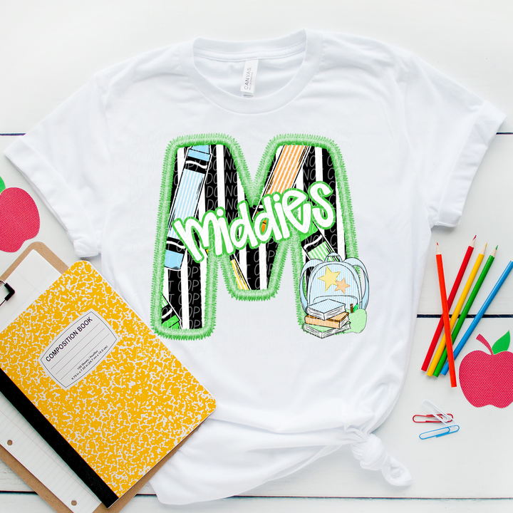 Green Letter Back to School Mascots DTF Print