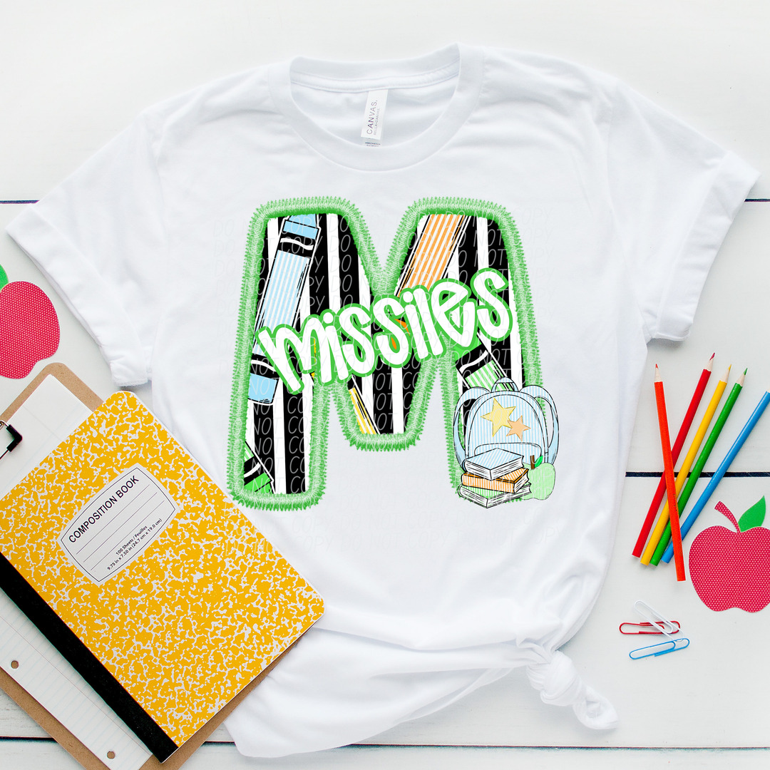 Green Letter Back to School Mascots DTF Print