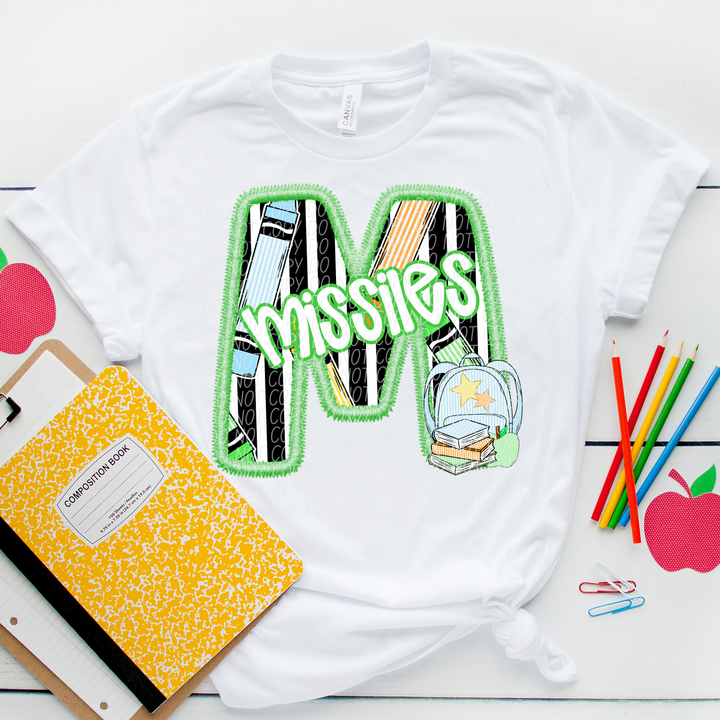 Green Letter Back to School Mascots DTF Print