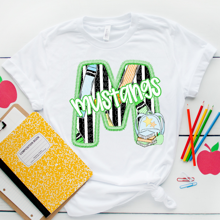 Green Letter Back to School Mascots DTF Print