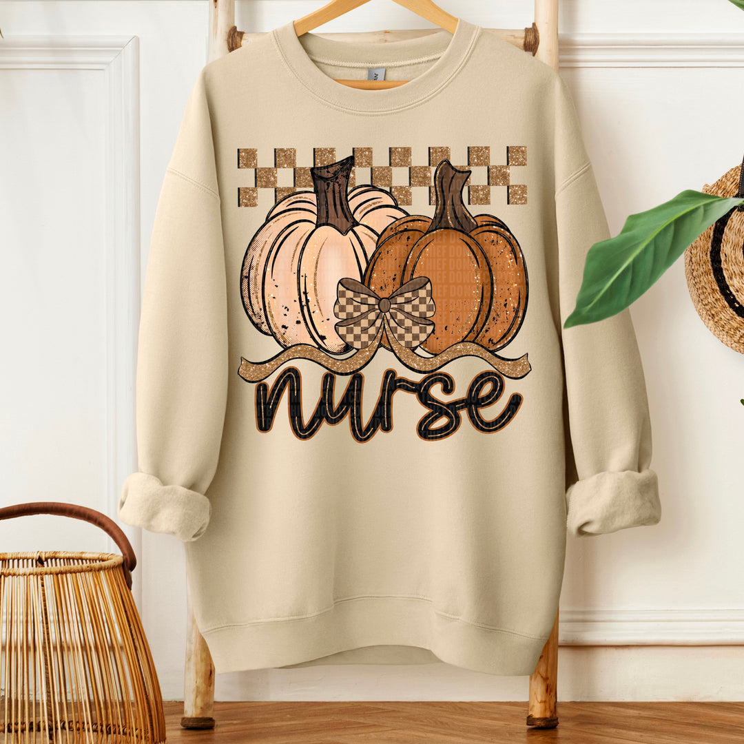Fall Checkered Glitter Pumpkin Collection DTF Print