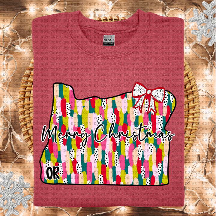 Messy Paint States Merry Christmas DTF Print