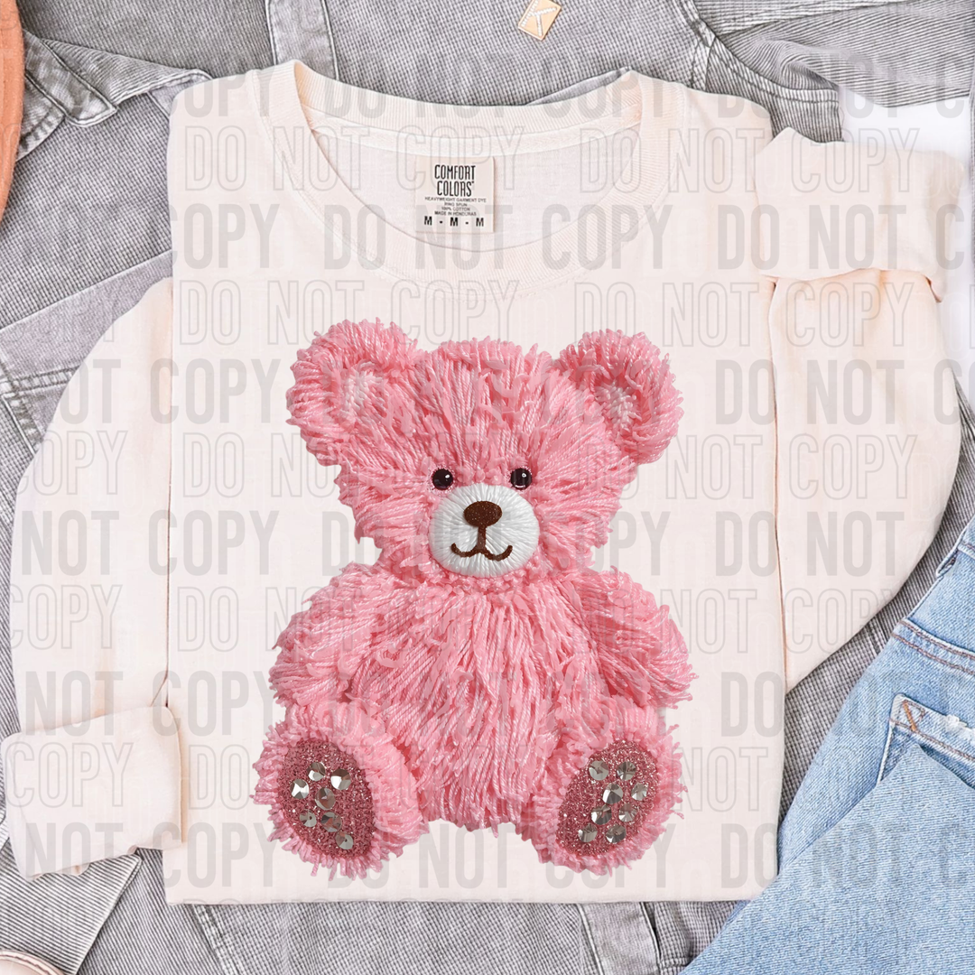 Pink Bear Faux Yarn DTF Print