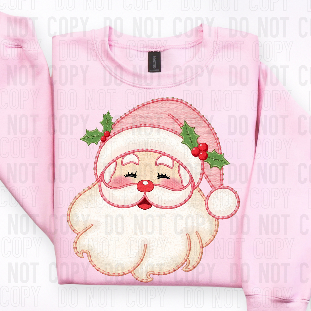 Pink Santa Faux Embroidery DTF Print