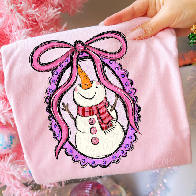 Pink Snowman Frame Oval DTF Print