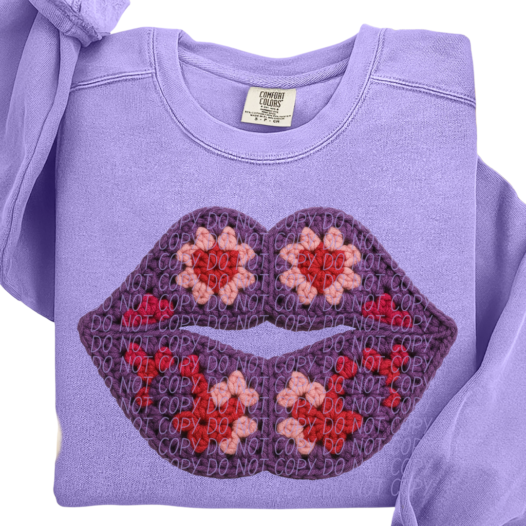 Purple Crochet Lips DTF Print