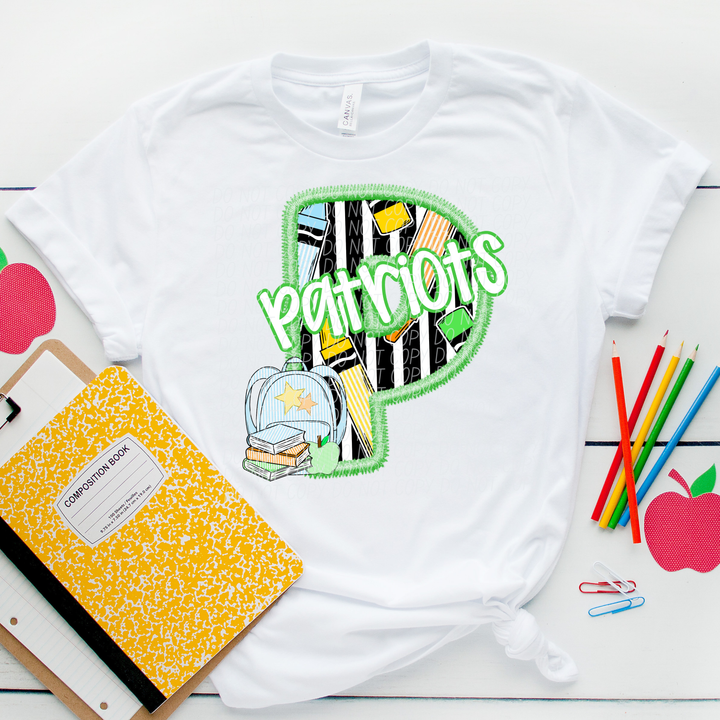 Green Letter Back to School Mascots DTF Print