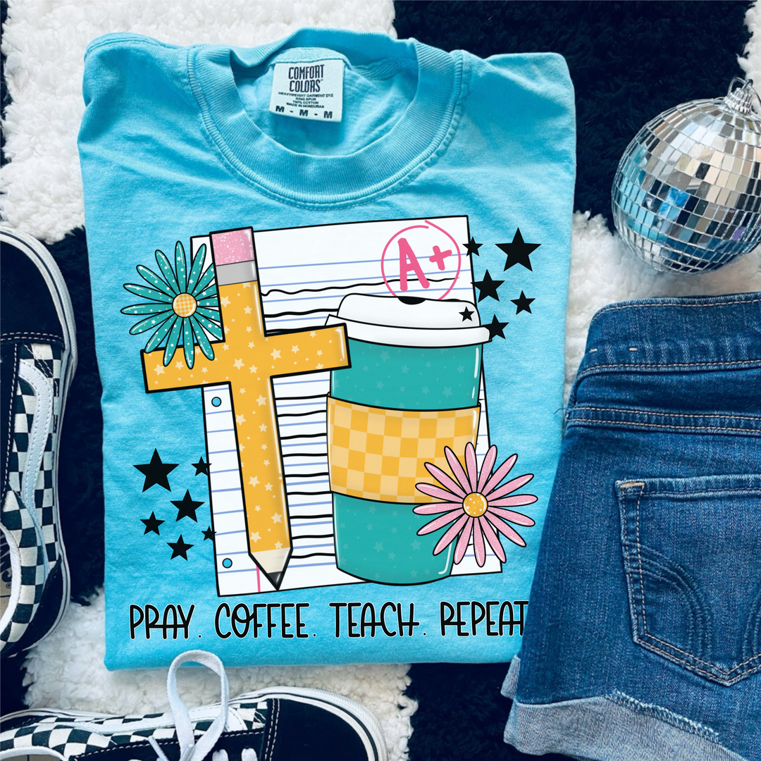 Pray Coffee Teach Repeat DTF Print