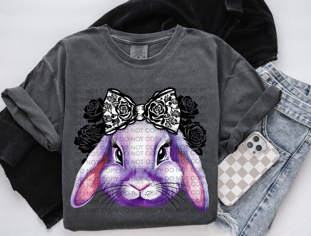 Purple Bunny With Roses DTF Print