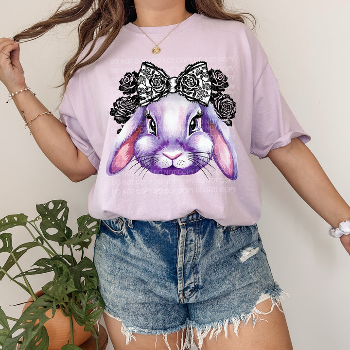 Purple Bunny With Roses DTF Print