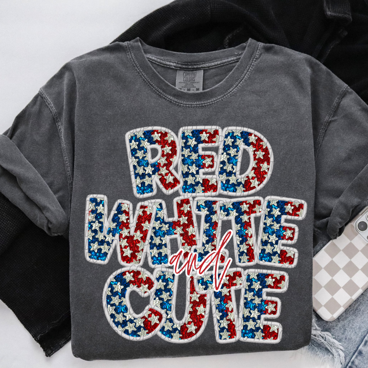 Red White and Cute Glitter Stars DTF Print